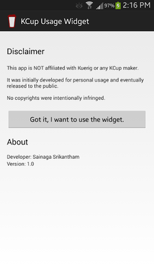 Emulate Android APK KCup Usage Widget