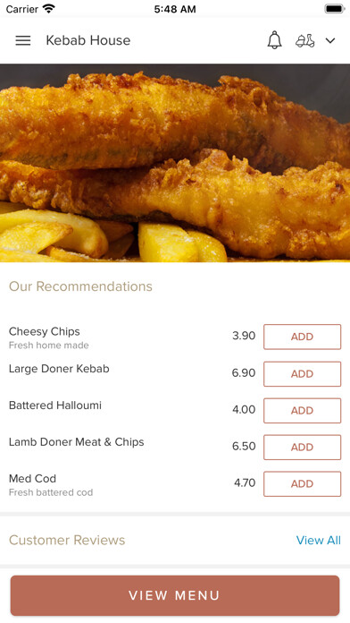 Emulate iPhone app Kebab House Totton using MyAndroid