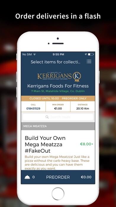 Emulate iPhone app Kerrigans Foods For fitness using MyAndroid
