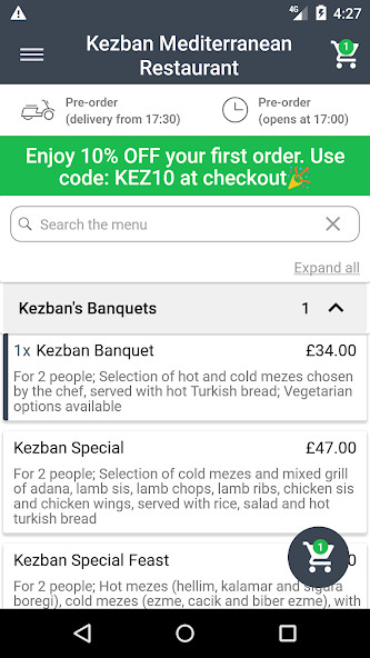 Run android online APK Kezban Mediterranean Restaurant from MyAndroid or emulate Kezban Mediterranean Restaurant using MyAndroid