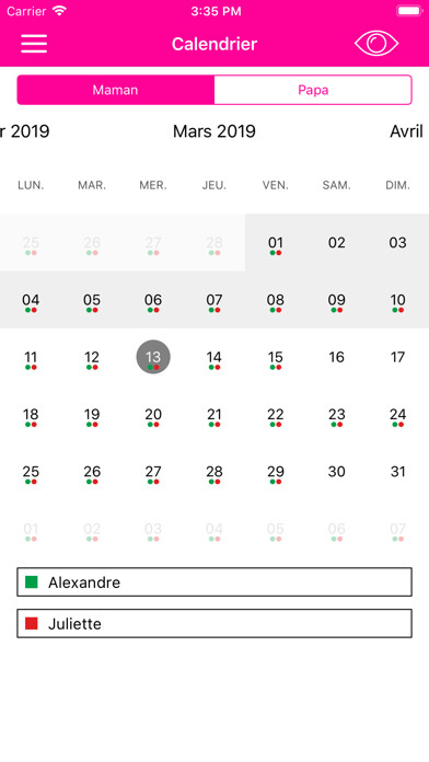 Emulate iPhone app KidCal, pour parents séparés using MyAndroid