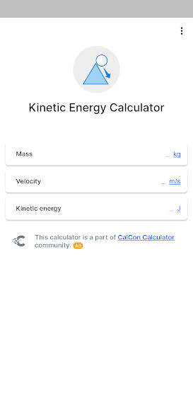Run android online APK Kinetic Energy Calculator from MyAndroid or emulate Kinetic Energy Calculator using MyAndroid