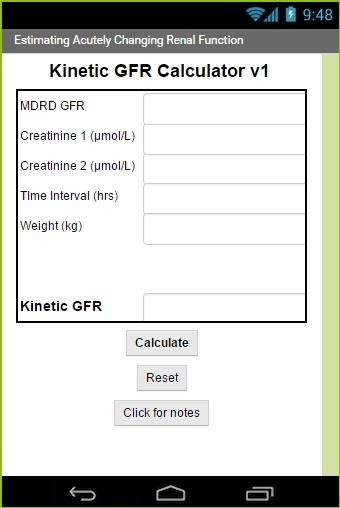 Run android online APK Kinetic GFR Calculator from MyAndroid or emulate Kinetic GFR Calculator using MyAndroid Run android online APK Kinetic GFR Calculator from MyAndroid or emulate Kinetic GFR Calculator using MyAndroid