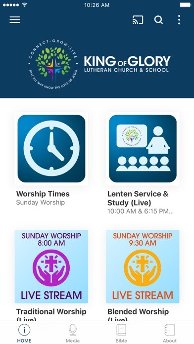 Emulate iPhone app King of Glory Lutheran Church using MyAndroid