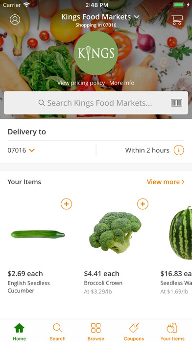 Emulate iPhone app Kings Delivery using MyAndroid