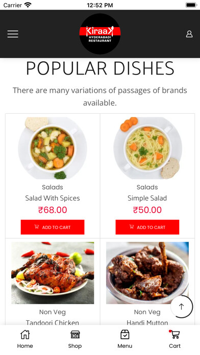 Emulate iPhone app Kiraak Hyderabadi Restaurant using MyAndroid