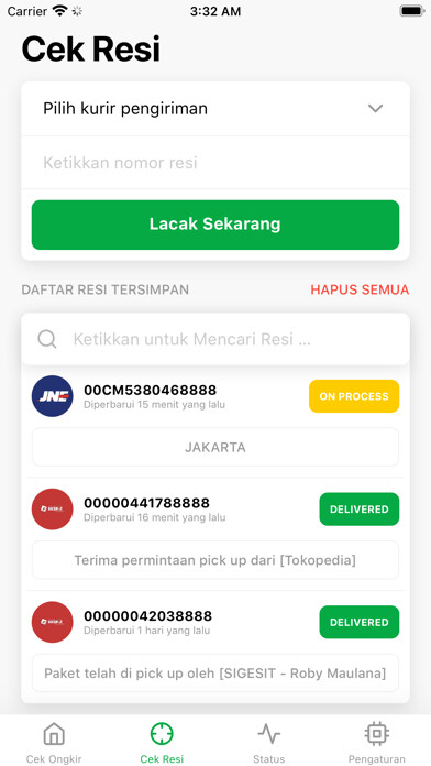 Emulate iPhone app Kiriman: Cek Resi & Ongkir using MyAndroid