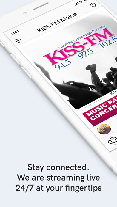 Emulate iPhone app KISS FM Maine using MyAndroid