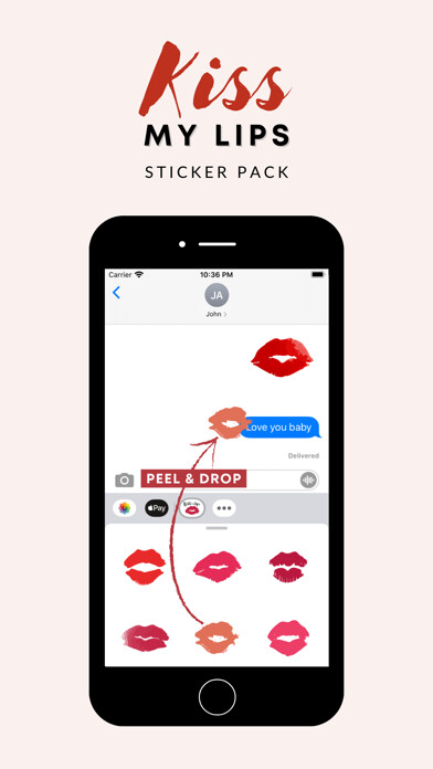 Emulate iPhone app Kiss my lips stickers using MyAndroid