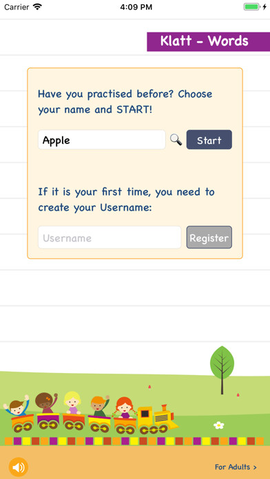 Emulate iPhone app Klatt-Words using MyAndroid