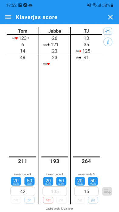 Emulate iPhone app Klaverjas-Score using MyAndroid