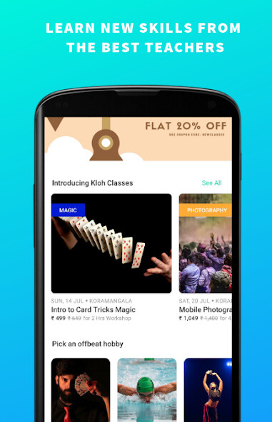 Run android online APK Kloh - Discover the Best Classes and Workshops from MyAndroid or emulate Kloh - Discover the Best Classes and Workshops using MyAndroid
