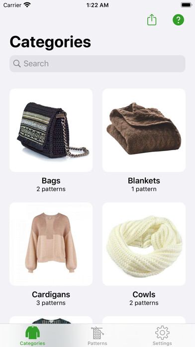 Emulate iPhone app Knitting Patterns Lite using MyAndroid