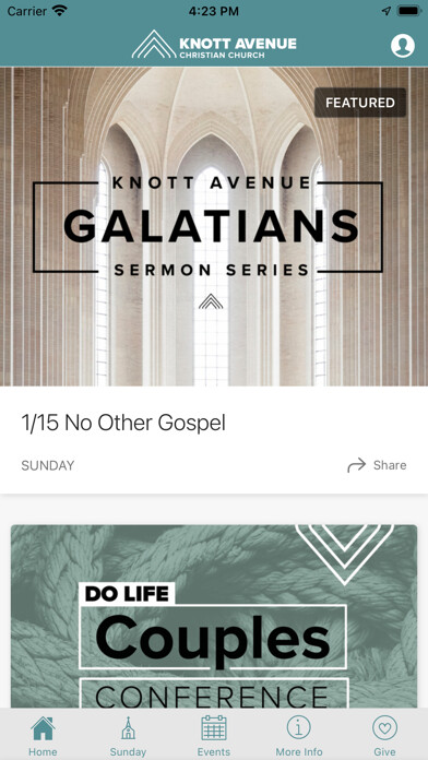 Emulate iPhone app Knott Avenue Church using MyAndroid
