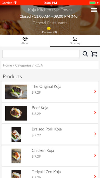 Emulate iPhone app Koja Kitchen Sactown using MyAndroid