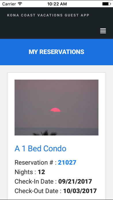 Emulate iPhone app Kona Coast Vacations using MyAndroid