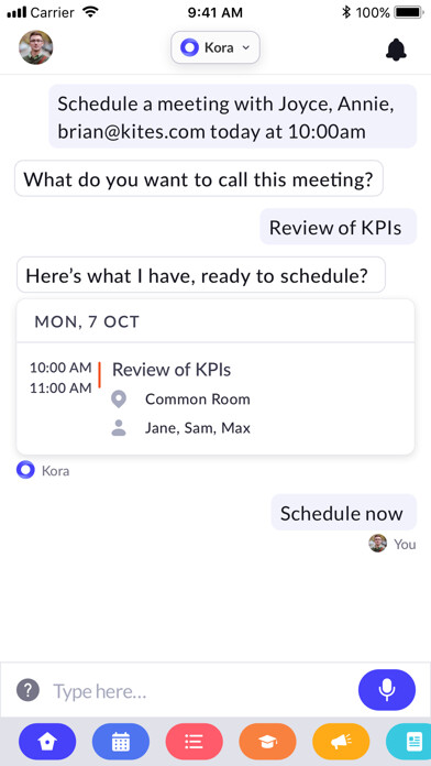 Emulate iPhone app Kora - Digital Assistant using MyAndroid