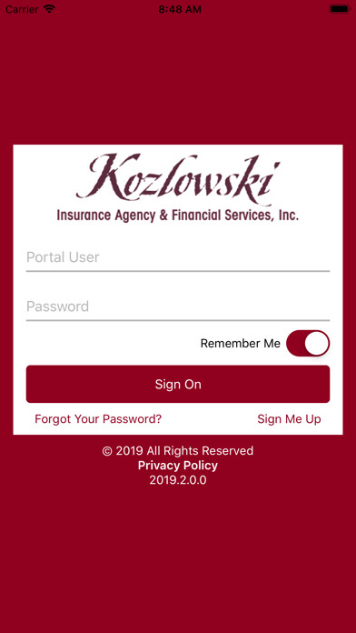 Emulate iPhone app Kozlowski Ins & Fin Online using MyAndroid