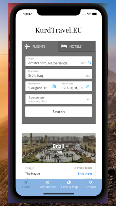 Emulate iPhone app KurdTravel flights using MyAndroid