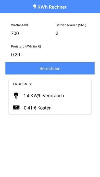 Emulate iPhone app KWh Rechner - Stromrechner using MyAndroid