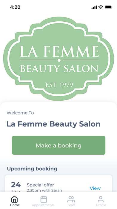 Emulate iPhone app La Femme Beauty Salon using MyAndroid Emulate iPhone app La Femme Beauty Salon using MyAndroid
