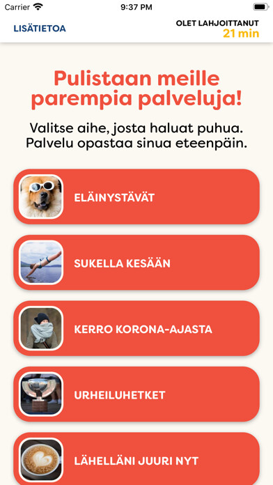 Emulate iPhone app Lahjoita puhetta using MyAndroid