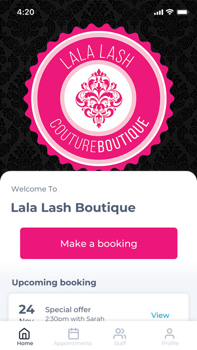Emulate iPhone app Lala Lash Boutique using MyAndroid