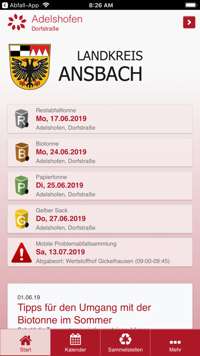 Emulate iPhone app Landkreis Ansbach Abfall-App using MyAndroid