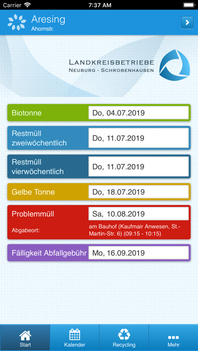 Emulate iPhone app Landkreisbetriebe Abfallapp using MyAndroid