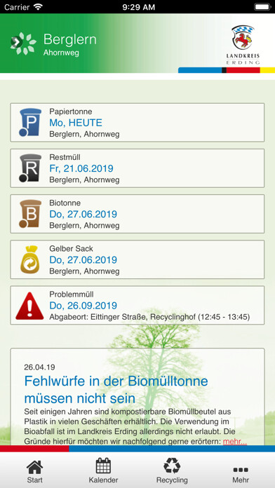 Emulate iPhone app Landratsamt Erding Abfall-App using MyAndroid