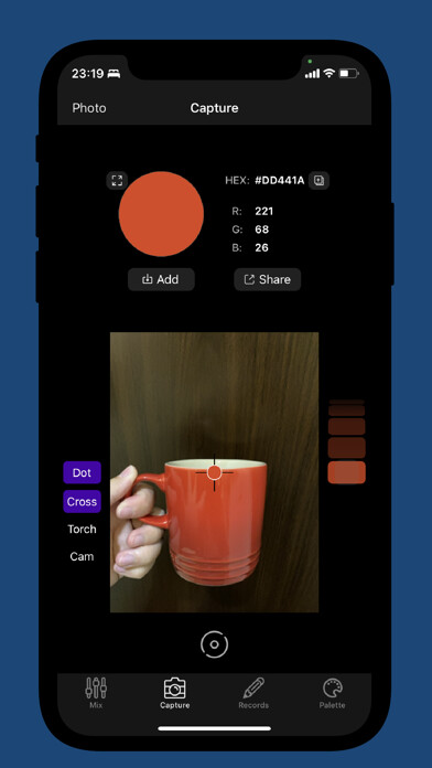 Emulate iPhone app Lanse - Capture&Manage Color using MyAndroid