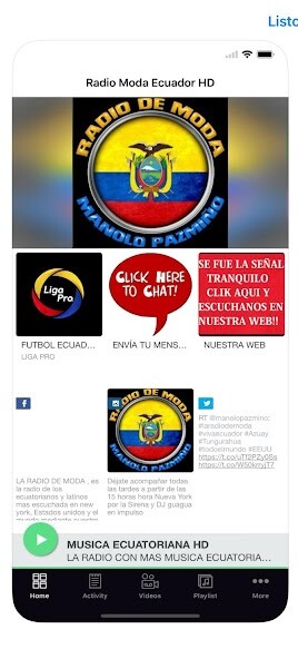 Emulate iPhone app La Radio De Moda Ecuador using MyAndroid