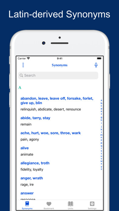 Emulate iPhone app Latin-derived Synonyms using MyAndroid