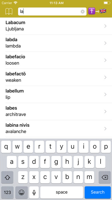 Emulate iPhone app Latin Dictionary - offline using MyAndroid