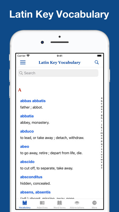 Emulate iPhone app Latin Word List Collection using MyAndroid
