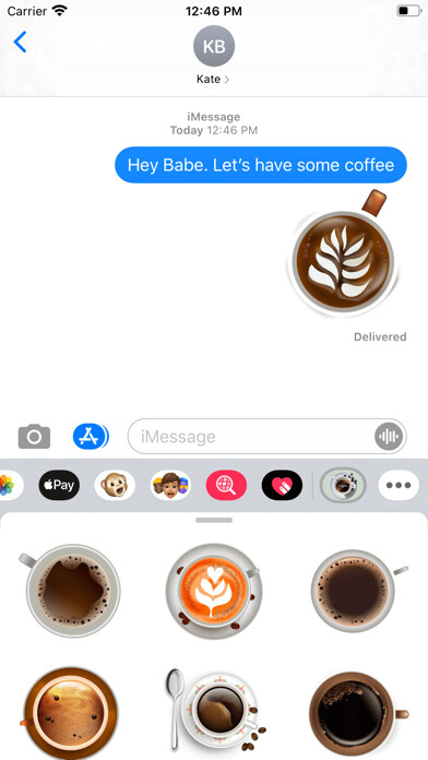 Emulate iPhone app Latte Coffee Stickers using MyAndroid