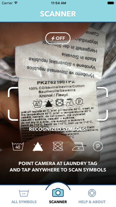 Emulate iPhone app Laundry Day - Care Symbol Reader using MyAndroid