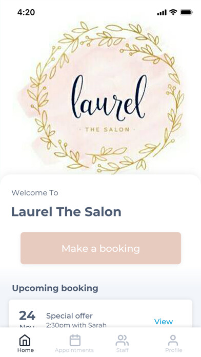 Emulate iPhone app Laurel The Salon using MyAndroid