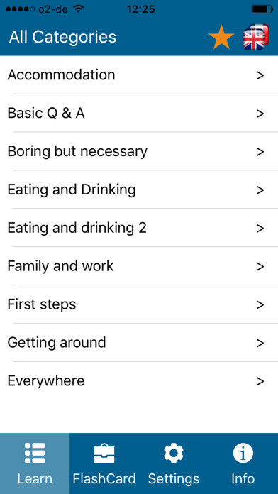 Emulate iPhone app Learn french - phrasebook for Travel in france 2 using MyAndroid