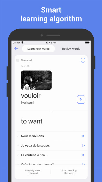 Emulate iPhone app Learn French with Flash cards! using MyAndroid