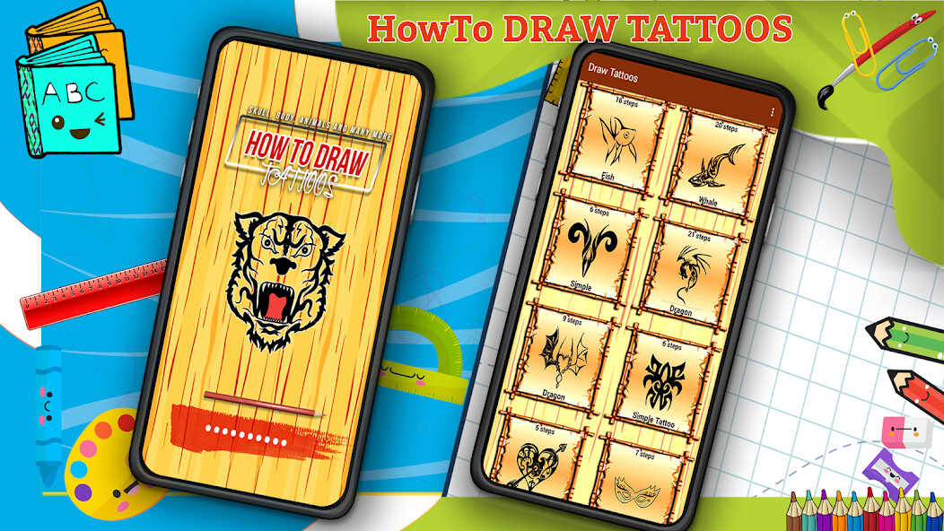 Run android online APK Learn How to Draw Tattoos Characters Step by Step from MyAndroid or emulate Learn How to Draw Tattoos Characters Step by Step using MyAndroid