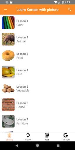 Run android online APK Learn Korean Vocabulary with pictures and audios from MyAndroid or emulate Learn Korean Vocabulary with pictures and audios using MyAndroid