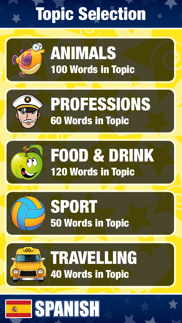 Emulate iPhone app Learn Spanish Words - Free Language Study App for Travel in Spain using MyAndroid