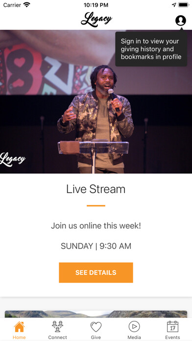 Emulate iPhone app Legacy Center Church using MyAndroid