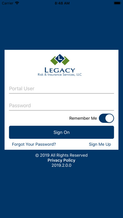Emulate iPhone app Legacy Risk and Ins Online using MyAndroid