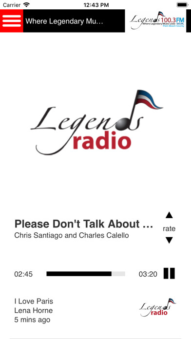 Emulate iPhone app Legends Radio 100.3 using MyAndroid
