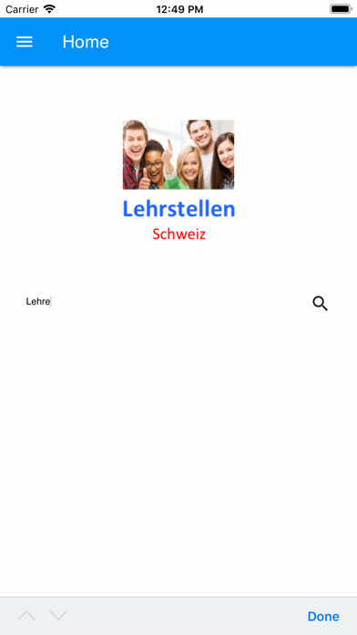 Emulate iPhone app Lehrstellen Schweiz using MyAndroid