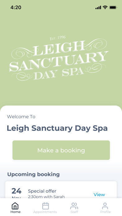Emulate iPhone app Leigh Sanctuary Day Spa using MyAndroid