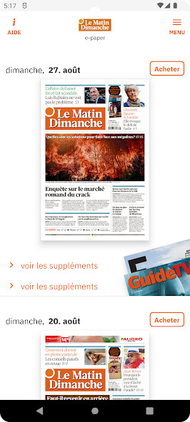 Emulate iPhone app Le Matin Dimanche using MyAndroid