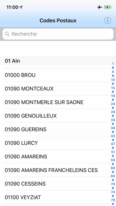Emulate iPhone app Les Codes Postaux using MyAndroid